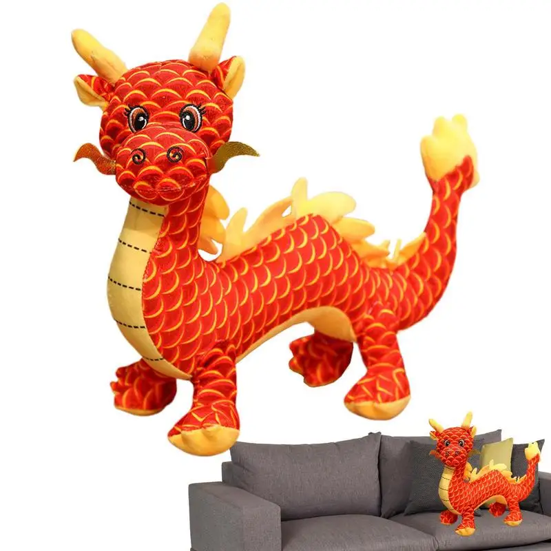 

Dragon Plush Cute Fluffy 9.84in Zodiac Dragon Mascot Ornament With Suction Cup Festival Throw Pillow Animal Plush Toy Decoration