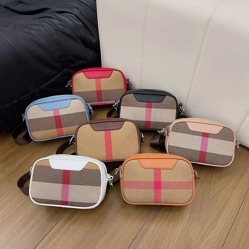 

New in 2025! Women's Crossbody Camera Companion - Contrast Color Canvas Bag with Wide Shoulder Strap, Compact Small Square Style