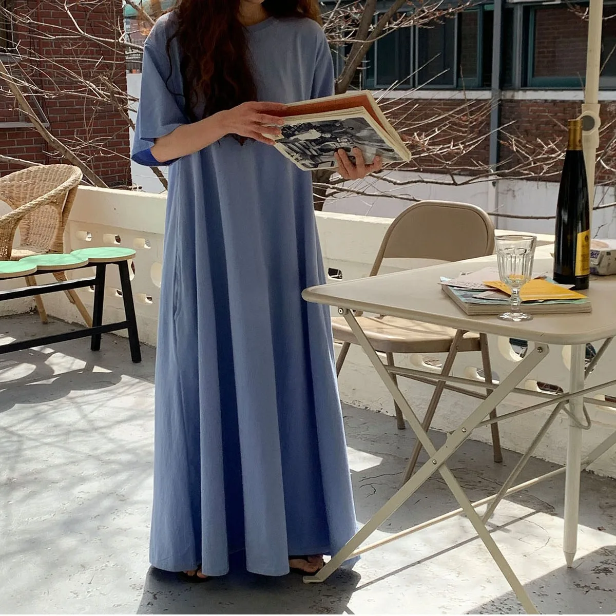 T-shirt ample et polyvalent, couleur basique, longueur au sol, chemisier Dr Sweet Sle, jupe mi-longue en coton, Silhouette trapèze