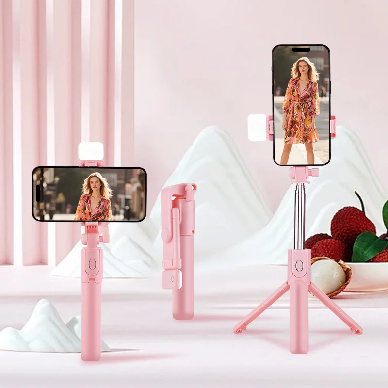 Scalable Phone Selfie Stick With Built-in Fill Light Telescopic Phone Selfie Stick With Built-in Light, Professional Live Stream
