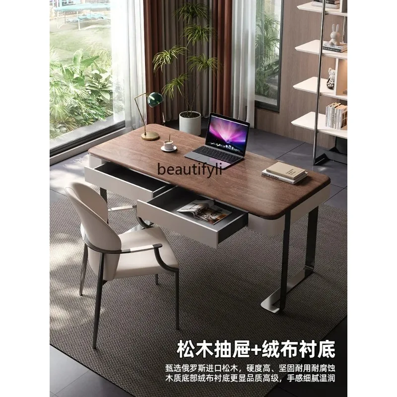 Italian solid wood desk light luxury designer study retro style premium walnut desk