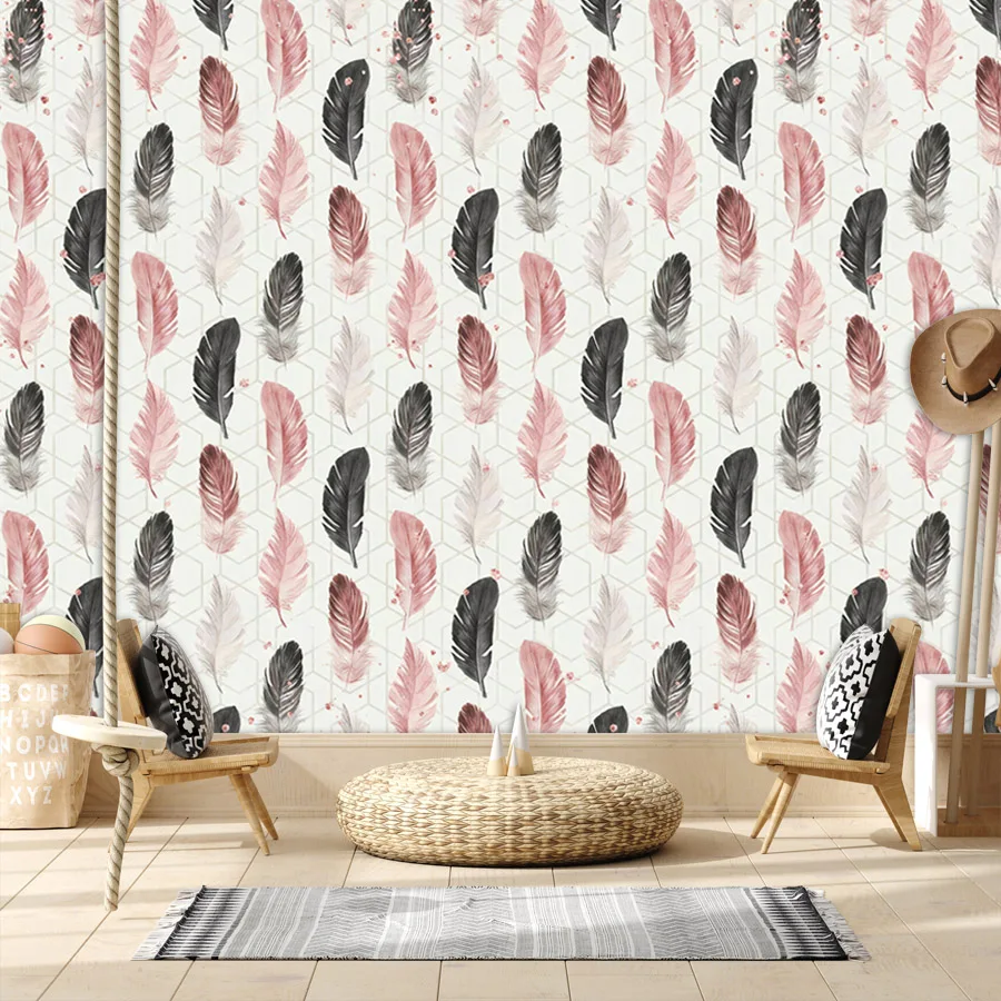 16+ Waterproof Peel n Stick Optional Wallpaper for Livfing Room Bed Decoration Walls Home Decor Pastel Feather Renovation Mural