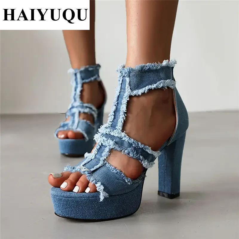 Fashion Cowboy High Heels Women Sandals Summer Platform Open Toe New Chunky Shoes 2025 Trend Designer Pumps Chaussures Femme