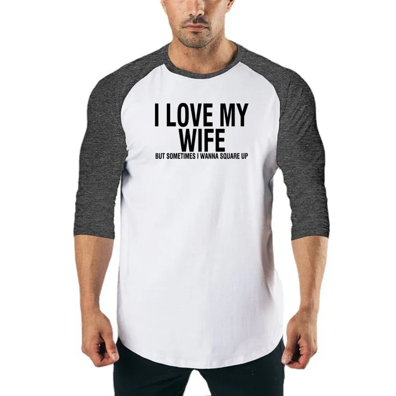 Gym Bodybuilding Tops Autumn Mens Fitness Three Quarter Sleeve T-shirts Casual Sport Clothing Cotton Breathable Slim Fit Shirts