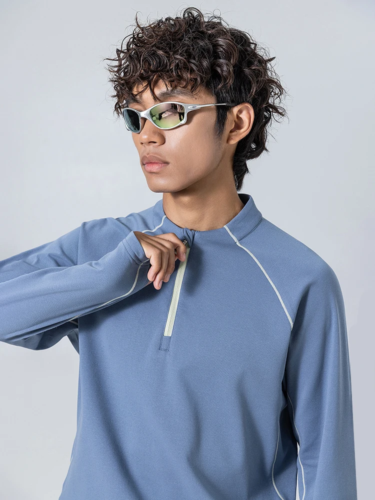 Autumn Outdoor Hiking Half Zipper Moisture Absorbing Quick Drying Sports Men's Sunscreen Long Sleeved T-shirt 7A Antibacterial