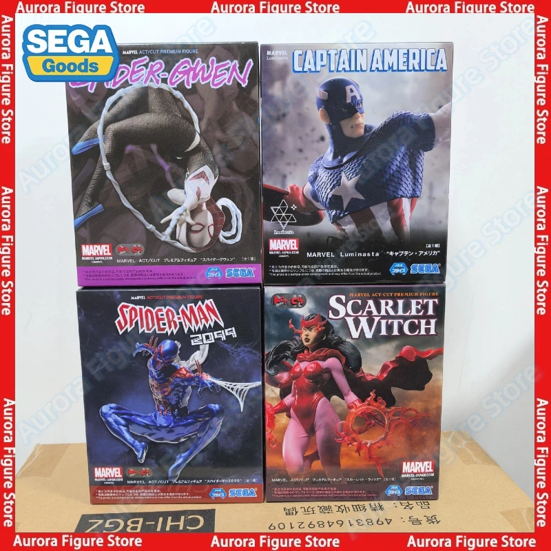 En Stock SEGA Luminasta Spider-Gwen Capitán América Spider-Man 2099 bruja escarlata escritorio Linda muñeca Anime figuras juguetes PVC regalo