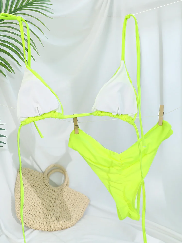Dreieck-Bikinis, sexy Badeanzug, Damen-Verband-Bademode, 2025, Bikini-Set, einfarbig, Strandmode, zweiteiliger Anzug, weibliche Badeanzüge – Detail 14