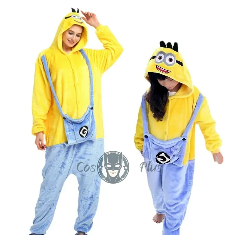 Миньоны кигуруми комбинезон косплей аниме костюм Хэллоуин зимние фланелевые пижамы Хэллоуин Рождественская одежда для взрослых