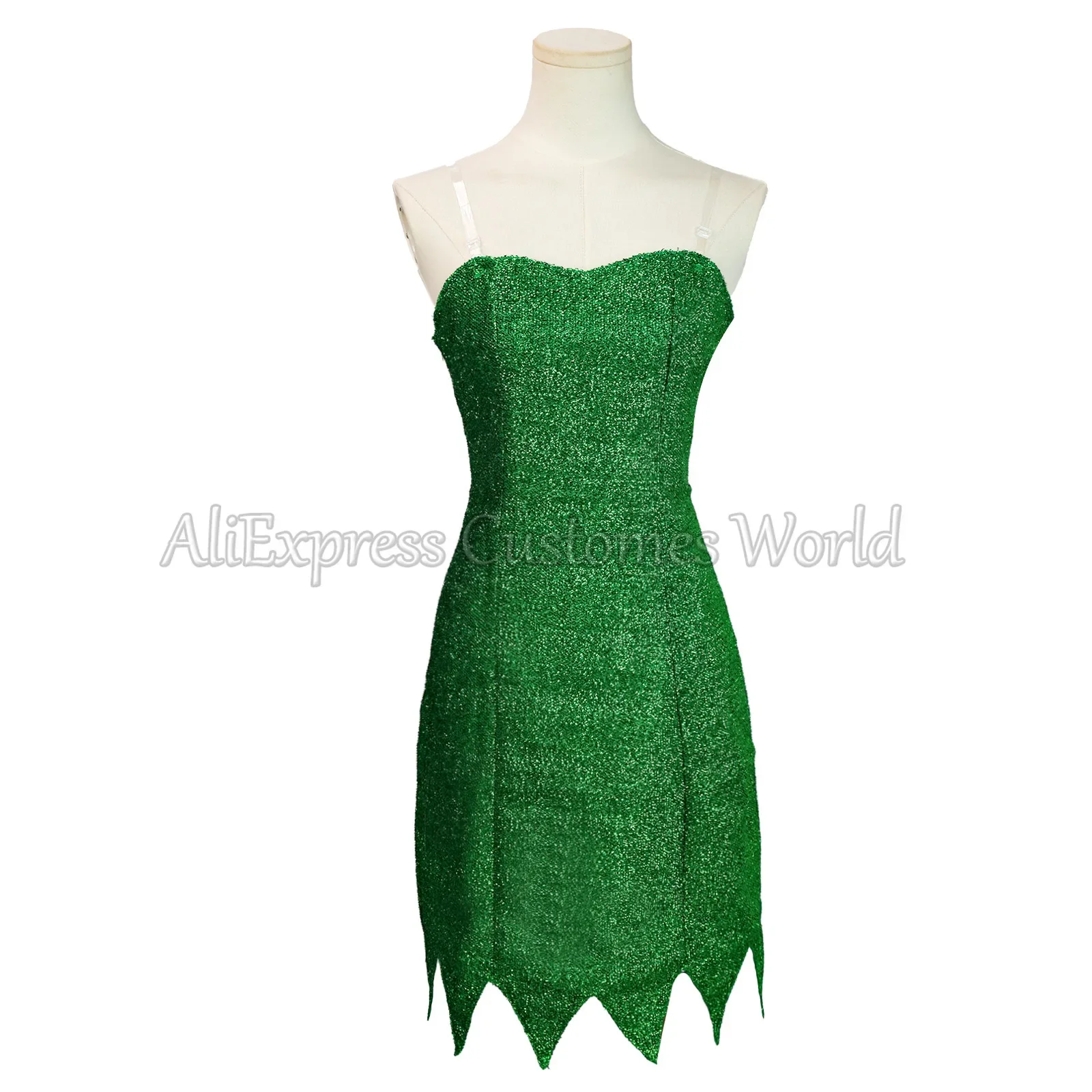 Tinker Bell Tinkerbell Uniforms Green Dress Pixie Fairy Cosplay Costume Yellow Wigs Halloween Party Sexy Cosplay Mini Dresses view 2