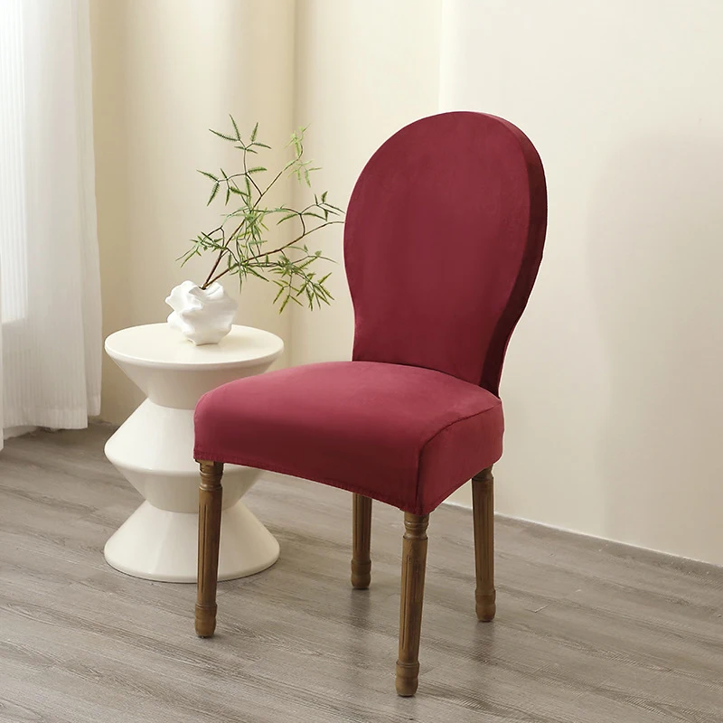 

﻿Velvet Round Backed Chair Covers Home Decor Elastic Dinner Chair Slipcover Curved Chair Protector Hotel Banquet Stool Cover