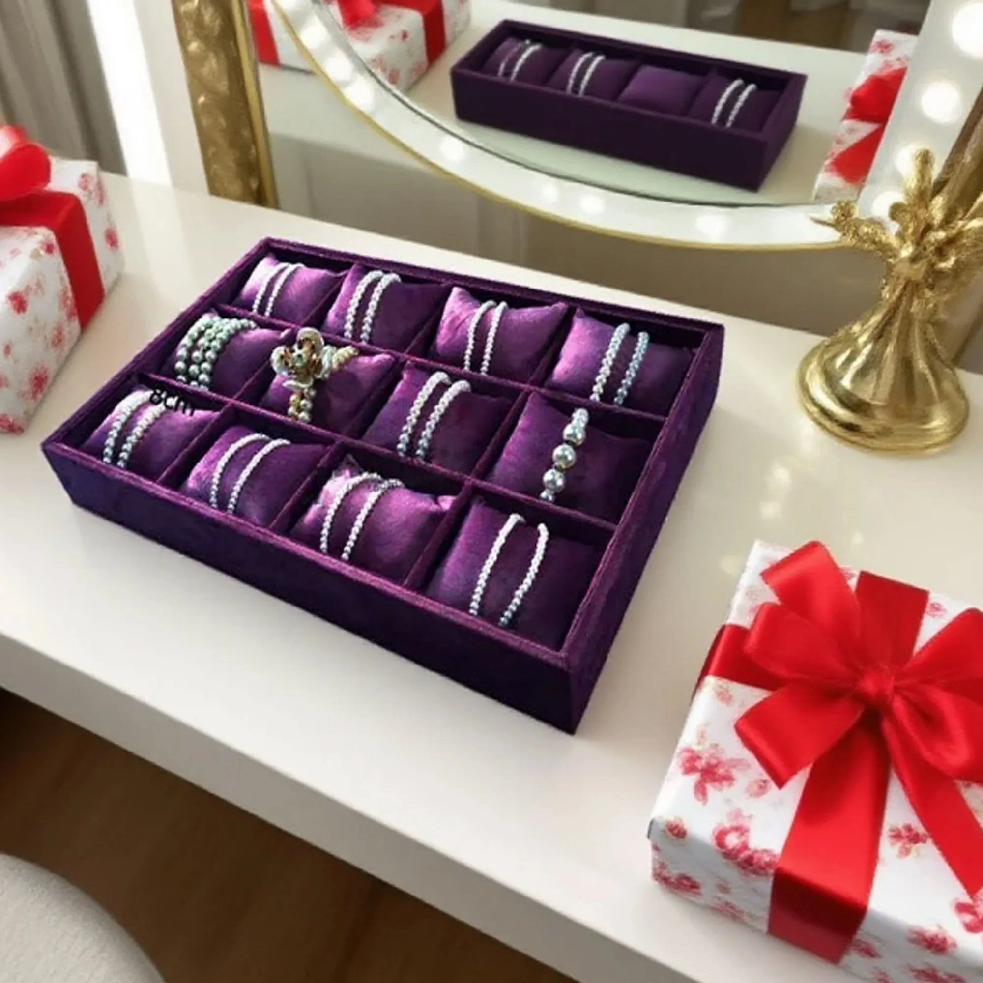 

Watch Jewelry Tray Bracelet Display Showcase Velvet 12 Grids Pillow Without Lid Tray Jewelry Storage Holder Watch Jewelry Tray