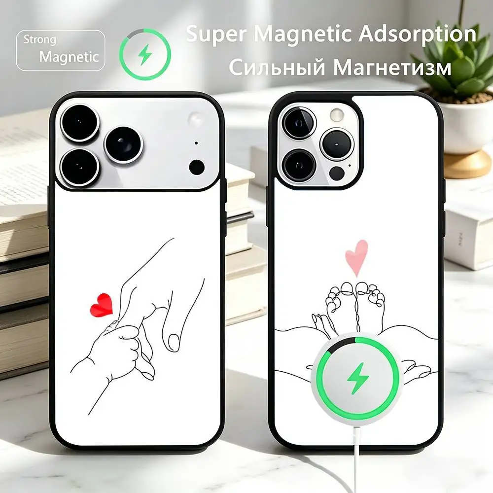 

Чехол для телефона с дизайном «Мама, дочка, сын, папа» для iPhone 17, 16, 15, 14, 13, 12, 11 Plus, Pro, магнитный, для беспроводной зарядки Magsafe