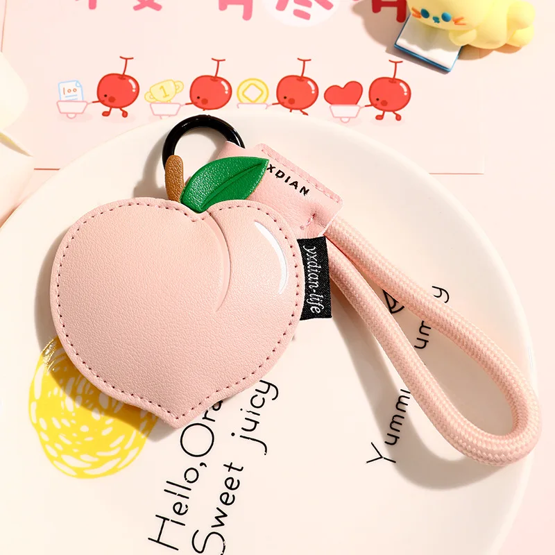 Cartoon PU Leather Cute Fruit Pink Peach Ring Key Chain Fashion Yellow Lemon Red Cherry Braided Rope Keyring Car Bag Accessories