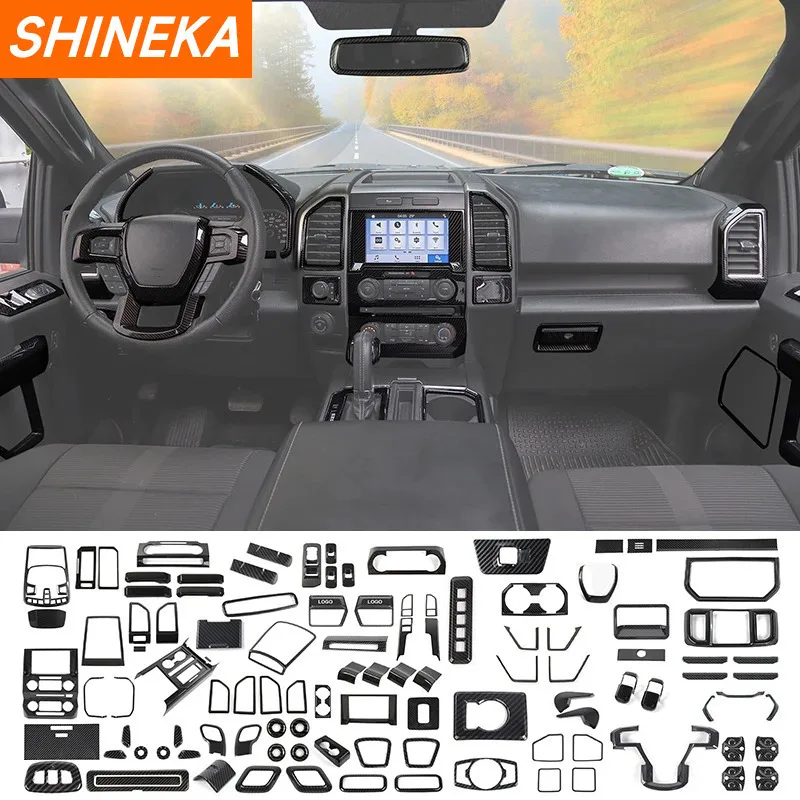 SHINEKA ABS Carbon Fiber Interior Center Console Decoration Cover Accessories for Ford F150 F-150 2015 2016 2017 2018 2019 2020