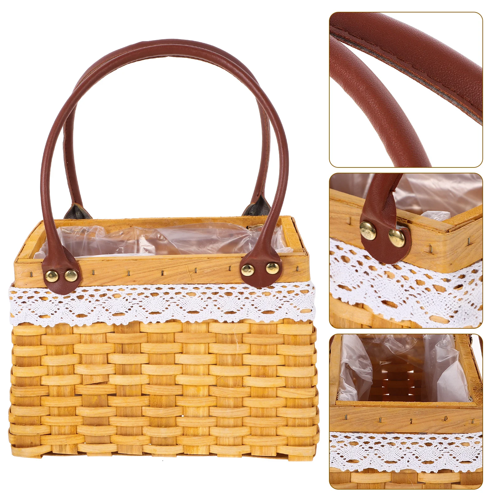 

Hand Woven Rattan Basket Natural Storage Organizer for Fruits Vegetables Picnic Shopping Decorative Home Kitchen Use