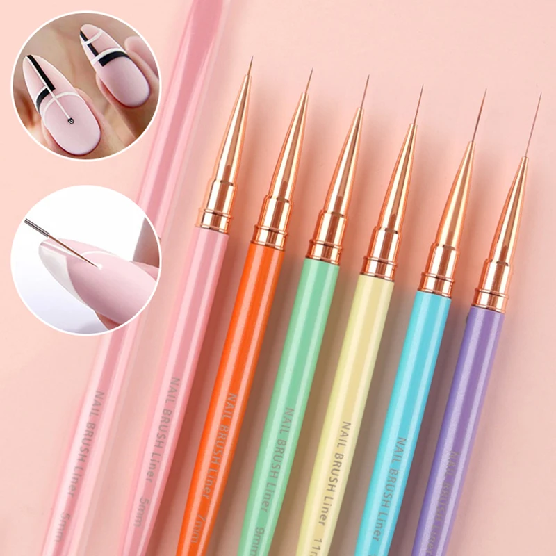 5/7/9/11/15/18mm Nail Liner Brush Set Drawing Lines Stripe Painting Flower Pen Nail Art Manicure Metal Handle