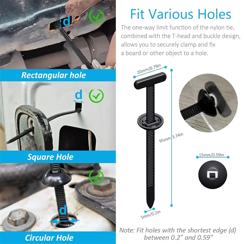 Universal Nylon Cable Tie Buckle Auto Fastener Screw Replacement Clip Car Trunk Engine Guard Panel Wire Management Secure