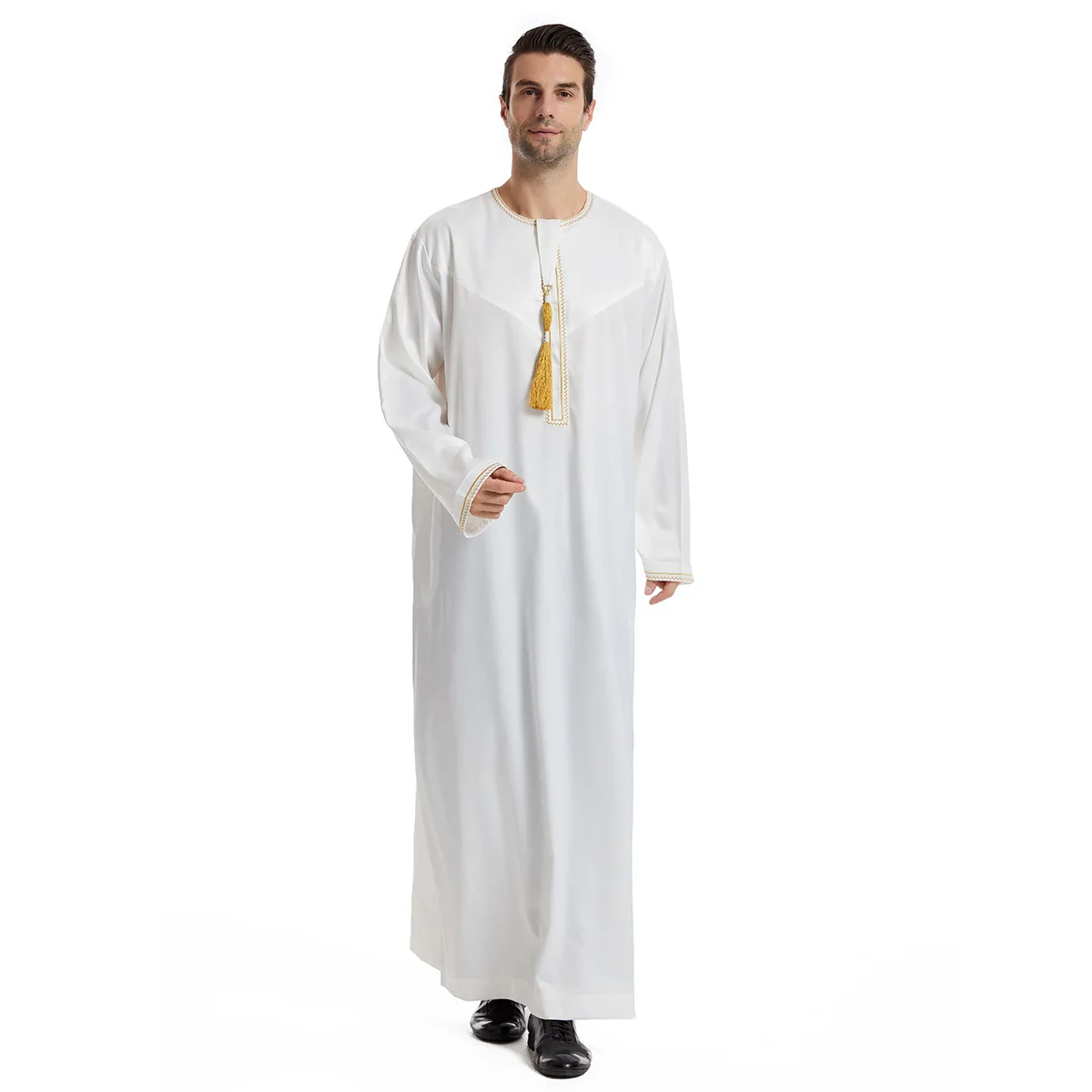 

Large-Sized Middle Eastern Men's Robe Dubai Southeast Asian Long Shirt with Frills Ethnic Clothing for Men