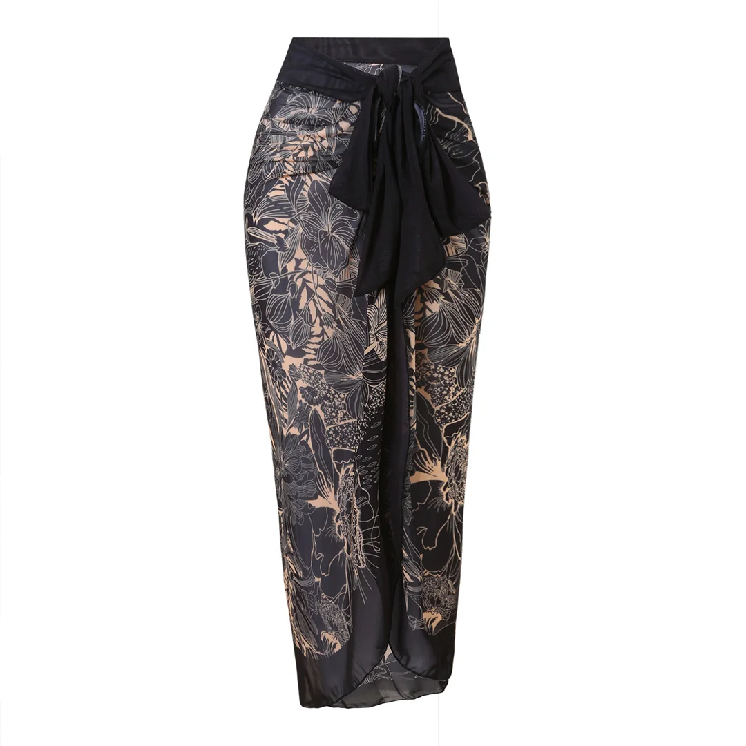 S - XXL, bedruckter, langärmeliger Badeanzug mit Sarong, einteiliger Badeanzug für Damen, Damen-Bademode, Blumenmuster, gepolsterter Badeanzug, Badebekleidung, Modell V7181. – Detail 19
