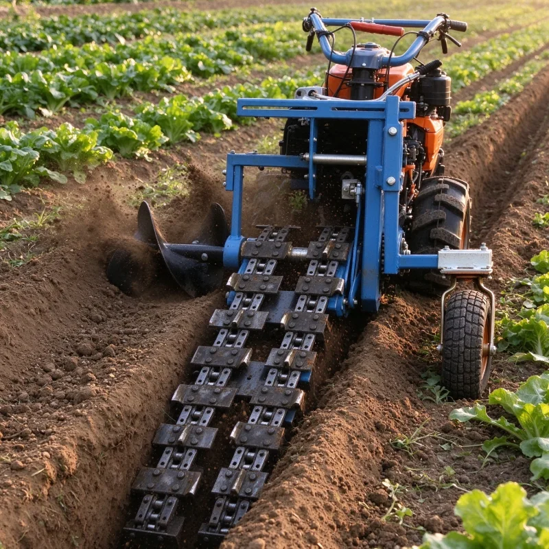 Ditcher Chain Trencher Trenching Machine Trench Digger Mini Walk Behind Self Propelled Portable Agricultural For Irrigation Pipe