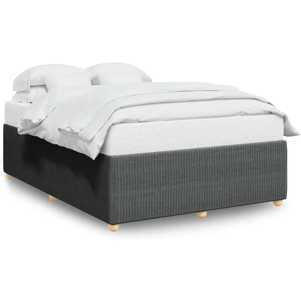 Marco de cama tapizado Queen gris oscuro, base de colchón con revestimiento, cama moderna para dormitorio, dimensiones del producto 79,9" de largo x 60,2" de ancho x 18,1" de alto