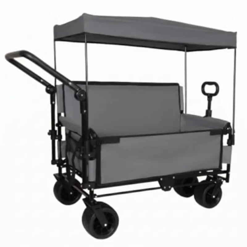 3-in-1 Folding Wagon Cart with Bench Seat & Canopy & Storage, 500lbs Heavy-Duty, 180L Capacity, All-Terrain Wagon, Customized