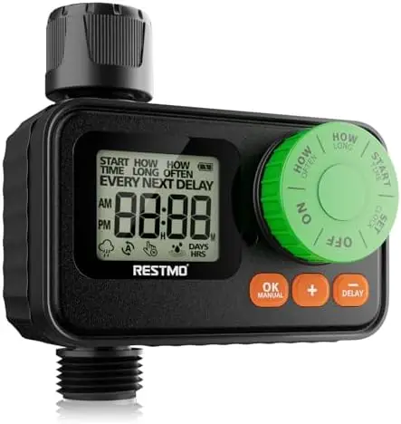 

Программируемый таймер полива RESTMO – автоматическое управление водой для садового шланга и орошения газонов с функцией отсрочки полива при дожде