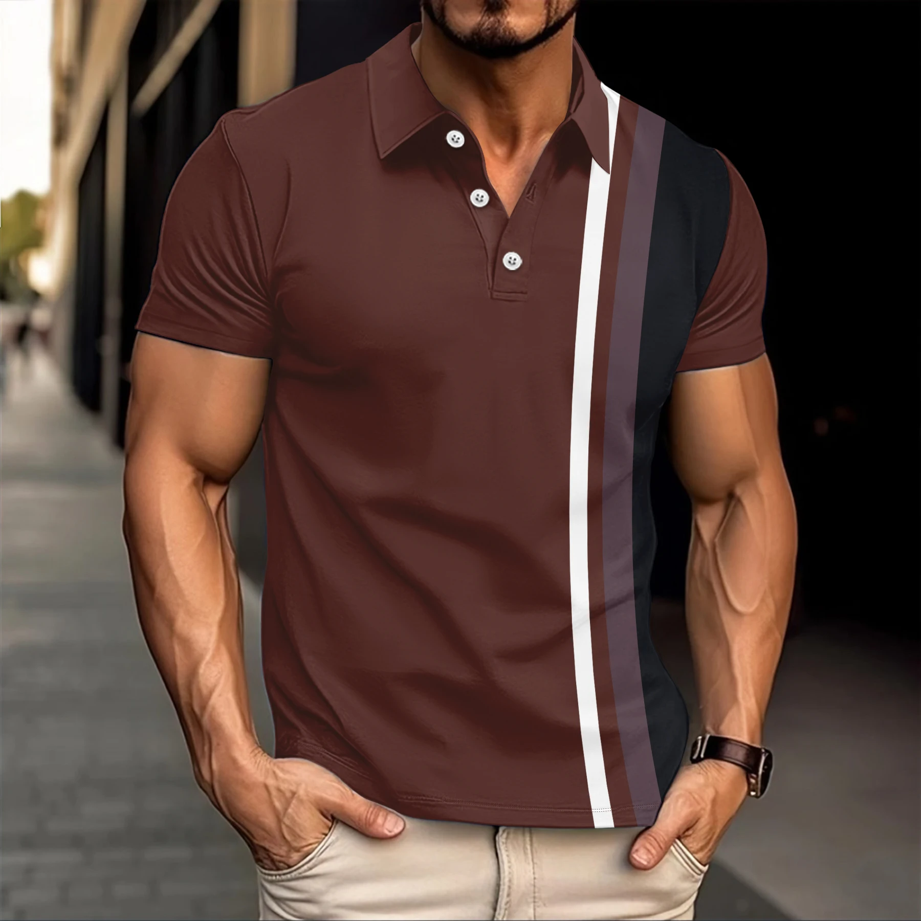 

Summer new men's casual short-sleeved striped everyday polo shirt