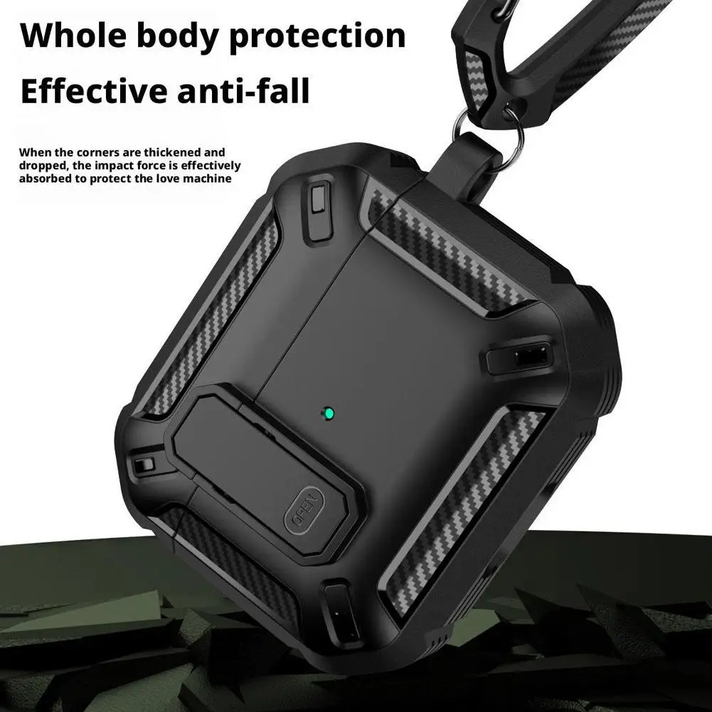 AirPods Pro3 装甲保護カバー オールインクルーシブの傷防止、落下防止ケース、イヤホン保護用のクライミングバックル付き