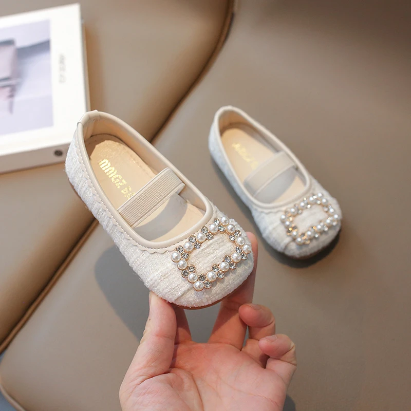 Autumn Girl's Princess Shoes Elastic Band Crystal Sweet Kid's Flat Shoe Solid Colors Anti-slip Fashion Daily Children Shoe