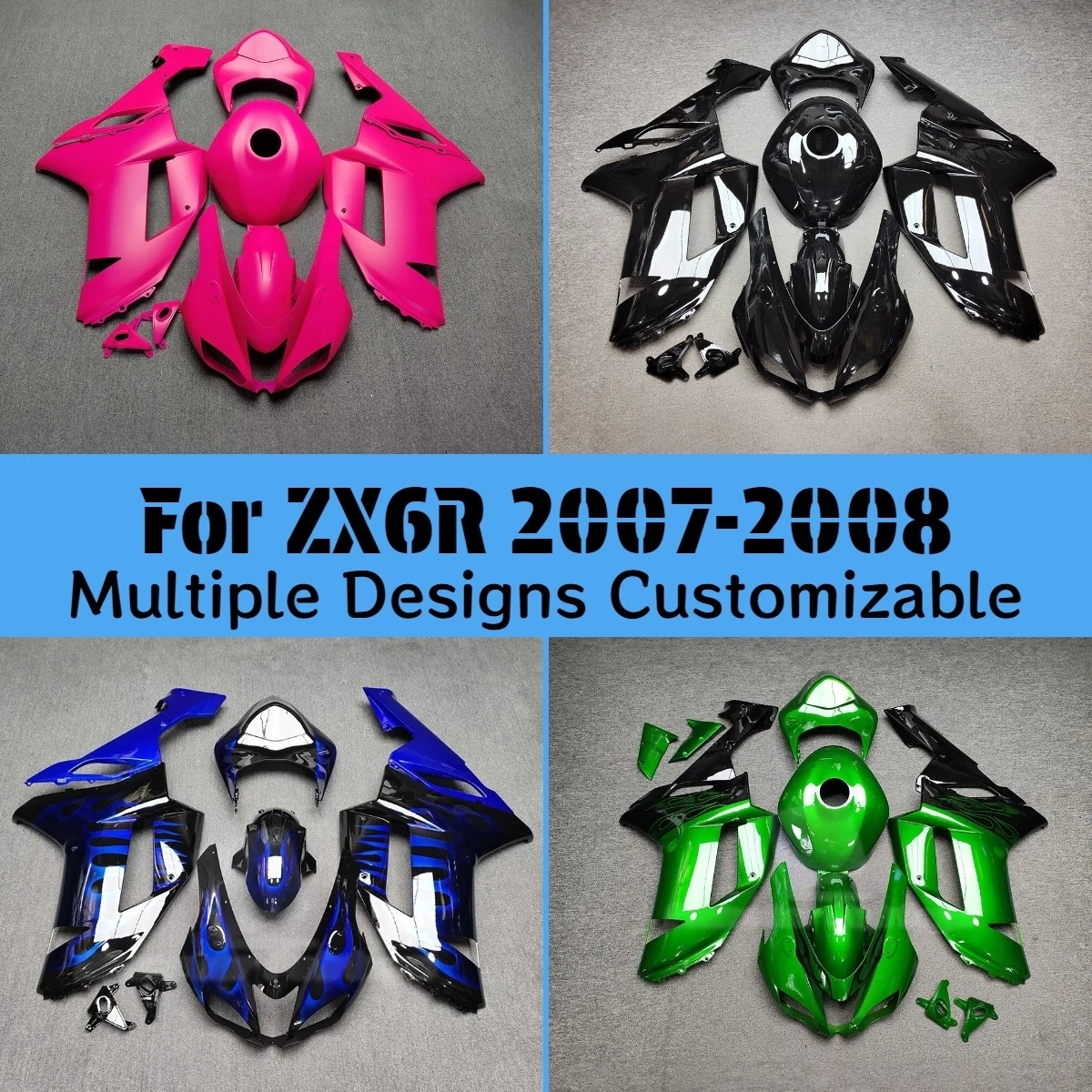 Free Custom Fairings for Kawasaki ZX6R 2007 2008 Fuel Tank Cover ZXMT Motorcycle Fairing Kit ZX 6R 07 08
