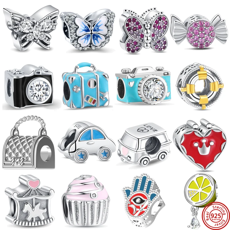 

Original Design Charms 925 Silver Suitcase Camera Bead Butterfly Pendant Fit Original Pandora Bracelet Making DIY Women Jewelry