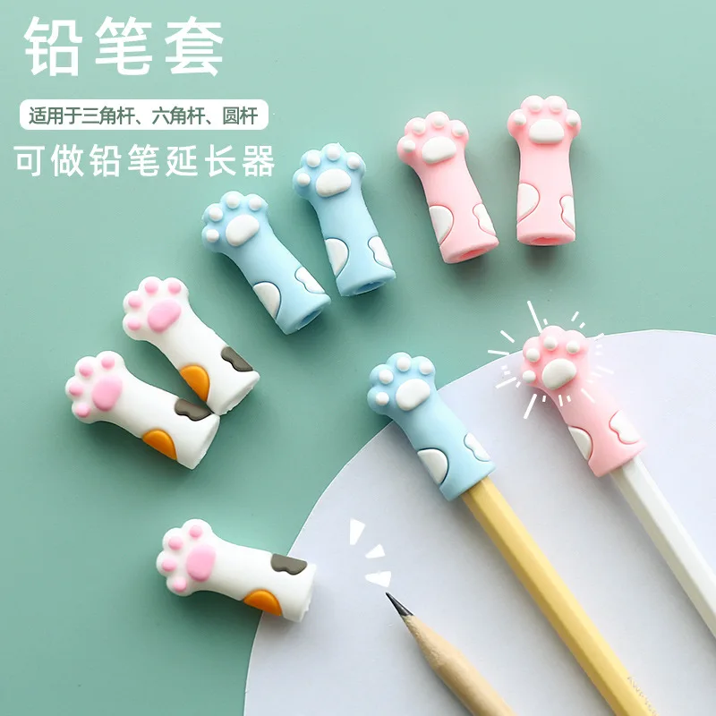 1Pcs  Kawaii Cat Pencil Cap Cartoon Silicone Pen Topper Covers For Kids Cute Pencil Extender Stationery School Supplies