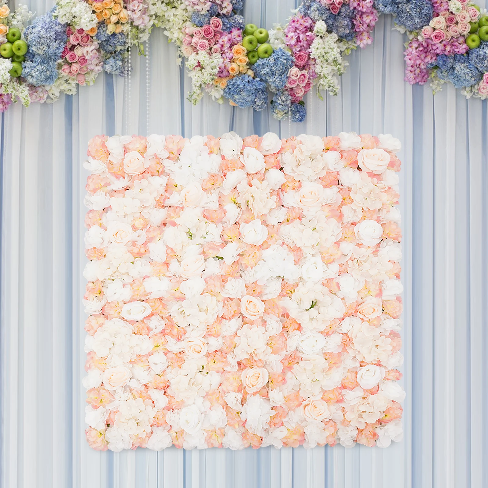 Paneles de pared de flores artificiales de 3,28x3,28 pies, tapete de pared de flores, paneles de flores de rosas de seda, fondo de pared de flores artificiales para bodas