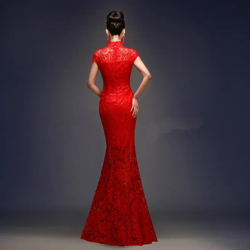 Gaun pernikahan Cheongsam gaya China antik gaun panggang Retro gaun panjang pernikahan ramping Qipao gaun pesta malam Vestido merah