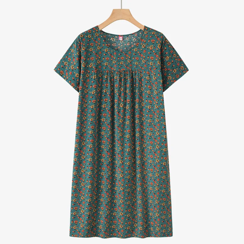New Short-Sleeve Nightgown for Middle-Aged and Elderly Women, Summer Thin Pajamas, Loose Home Dress for Moms, Summer Outfit
