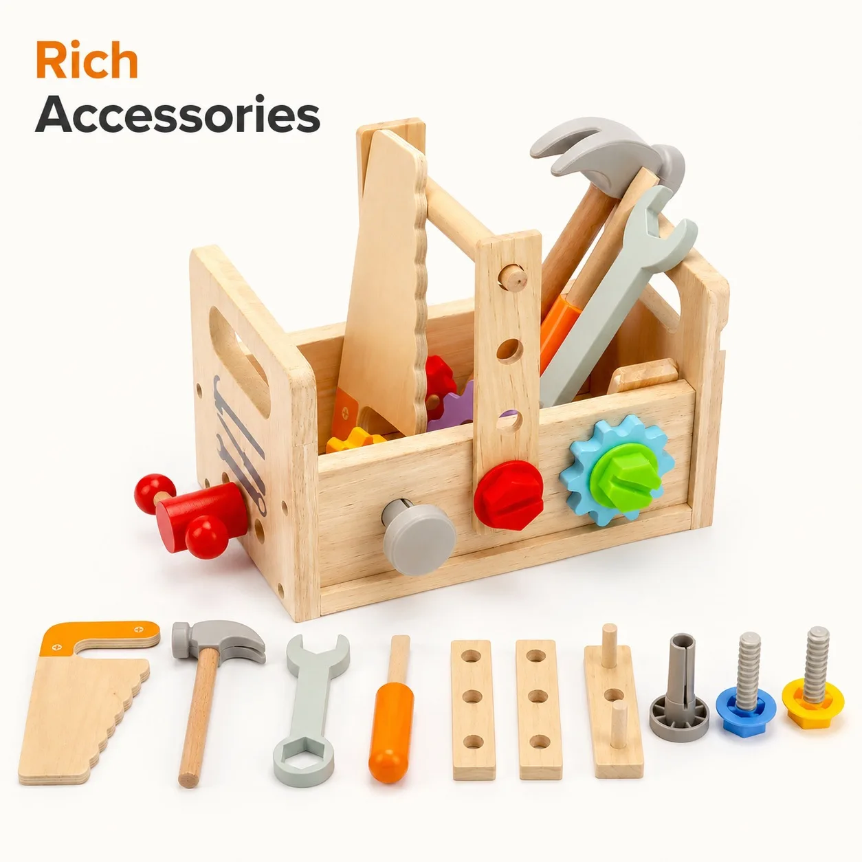 Kids Wooden Tool Bench Set with Repair Tools - Montessori Workbench, Construction & Educational Toy, Christmas Birthday Gift