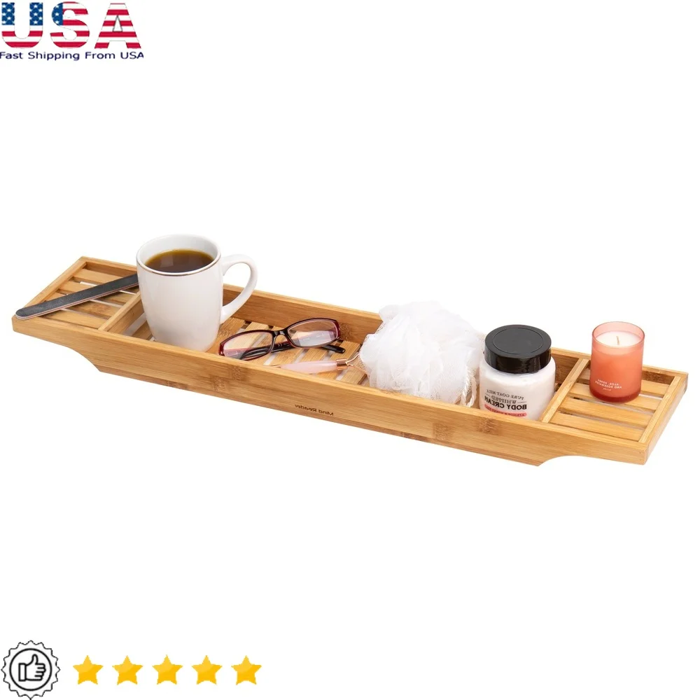 Bandeja para bañera, carrito de ducha, organizador de baño, accesorio de almacenamiento de bambú, elementos esenciales de relajación, ligero, duradero, fácil de limpiar