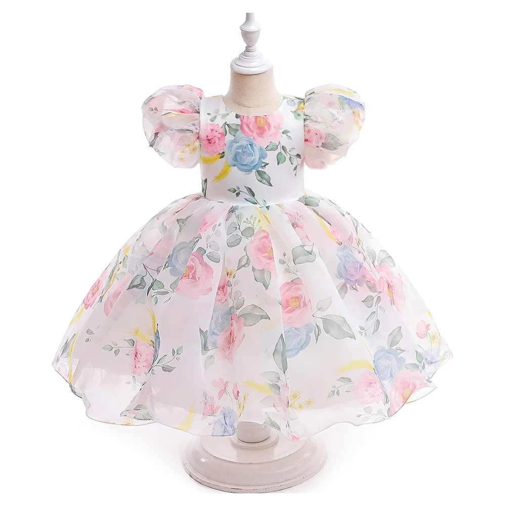 MQATZ Baby Clothes Rose Flower Girls Children Princess Evening Party Prom Host Wedding Bridesmaid Summer Dress Floral Ball Gown