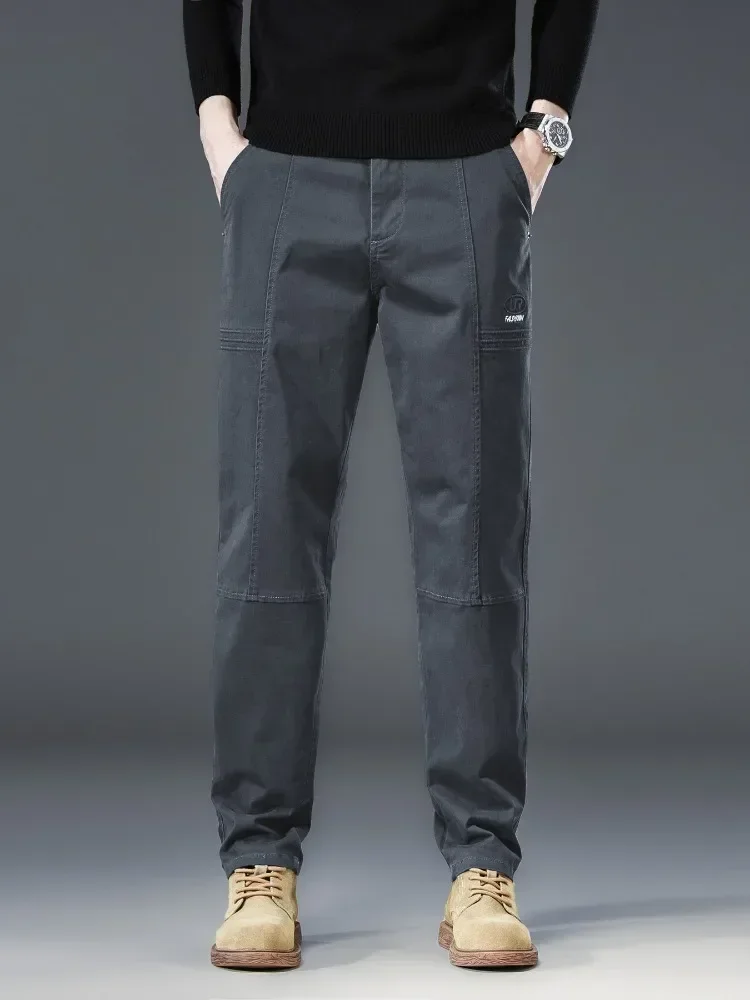 بنطال كارجو ضيق غير رسمي للرجال ، ملابس ماركة ، كاكي ، رمادي ، بنطلون رجالي ، مطاطي ، خريف ، قطن ، جديد ، #5