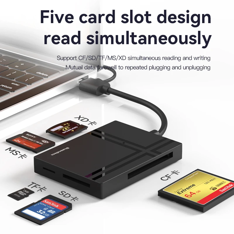 

Blueendless 5 IN 1 Card reader Type C Memory Card Splitter USB 3.0 5 Ports TF/SD/CF/XD/MS 5 in 1 Adapter USB C HUB for Laptop