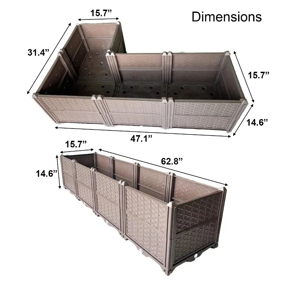 Rectangular Raised Garden Bed Kit Indoor Outdoor Plastic Planter Grow Box for Fresh Vegetables Herbs Flowers and Succulents Bro