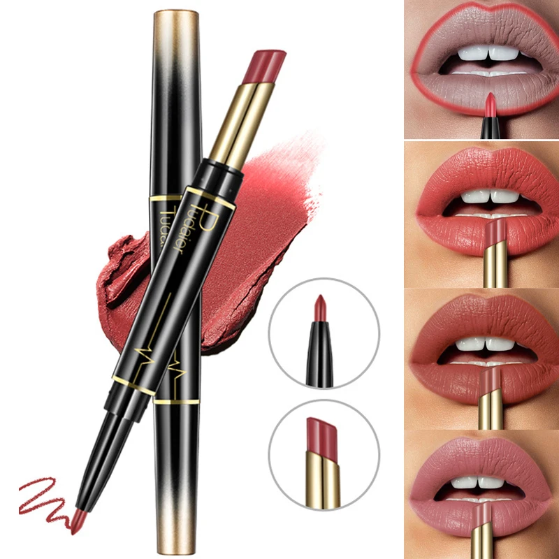 2 in 1 Double Head Lipstick & Lip Liner Makeup Set Matte Velvet Lipstick Creamy Lip Pencil