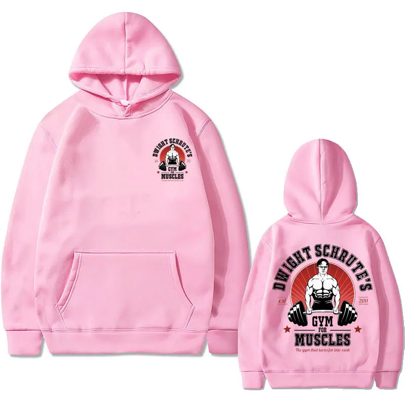 Powerhouse Gym Geek Dwight Schrute S Gym for Muscles Double Sided Print Hoodie Men Women Fleece Cotton Sweatshirt Loose Hoodies