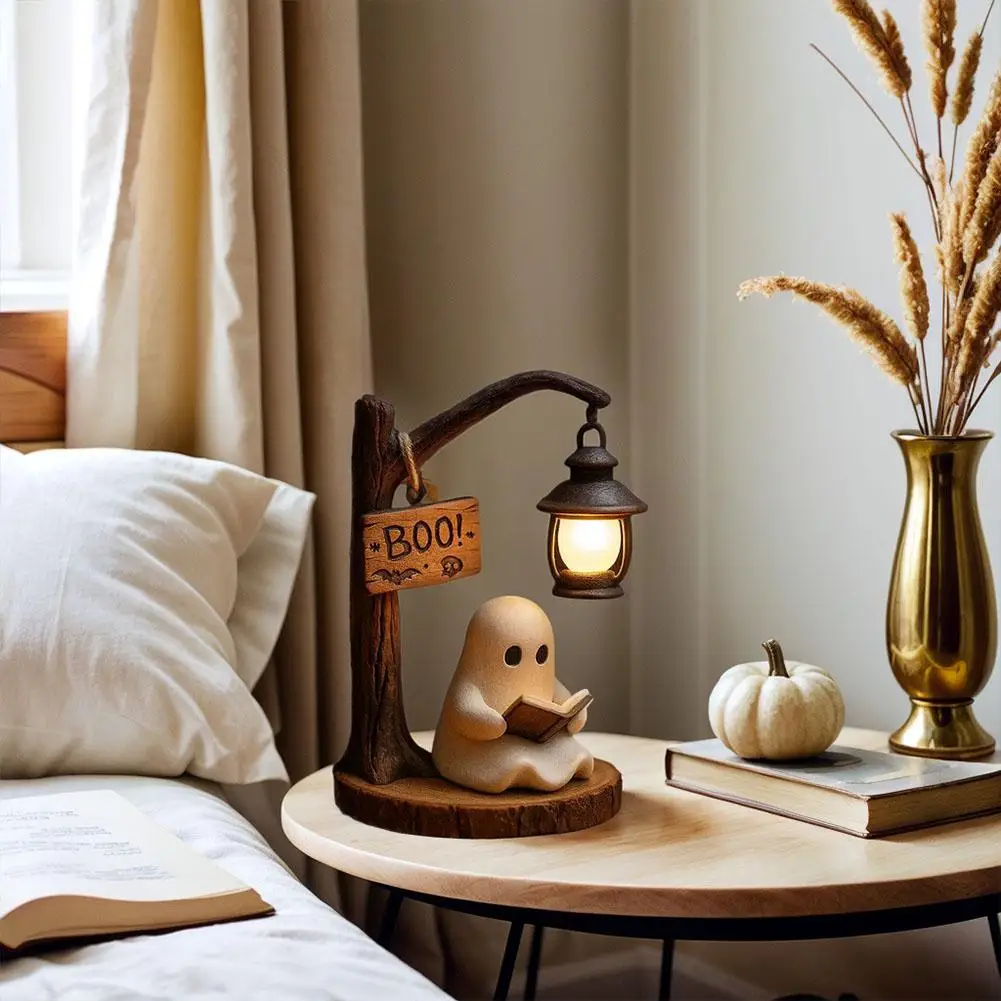3D Resin Cute Ghost Reading Light Halloween Home Ghost Night Light Bedroom Decorative Ornament