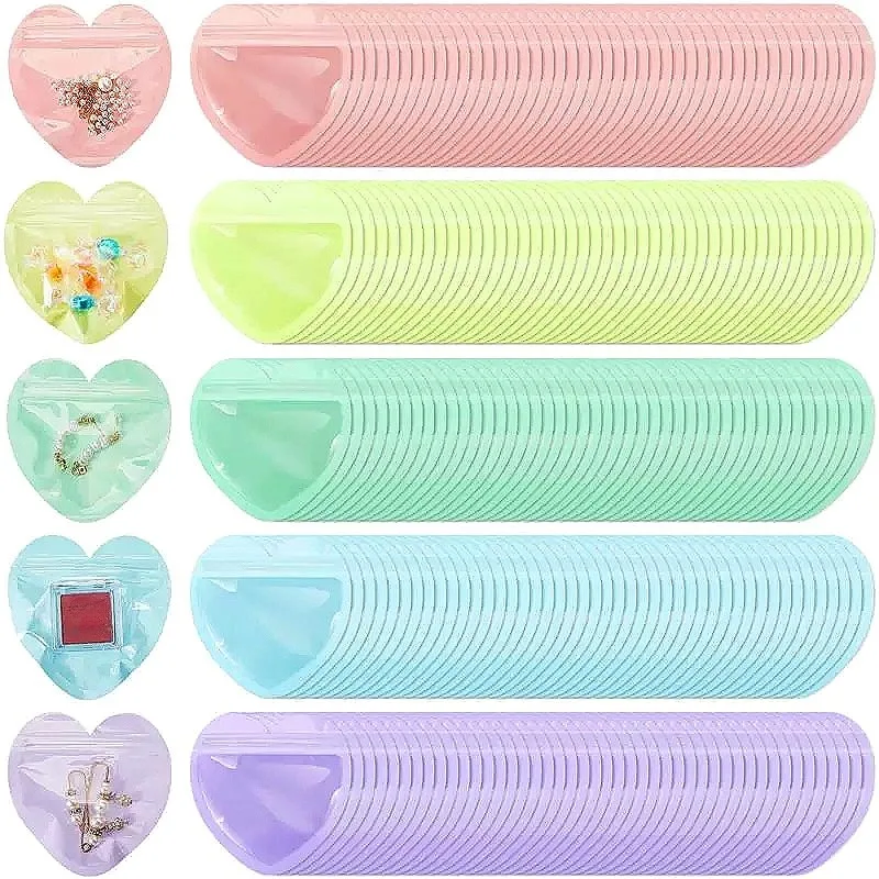 25PCS Multicolor Bag Heart Shaped Self Sealing Jewelry Pouches Bag plastic Durable Zipper Lock Convenient Packaging Bags