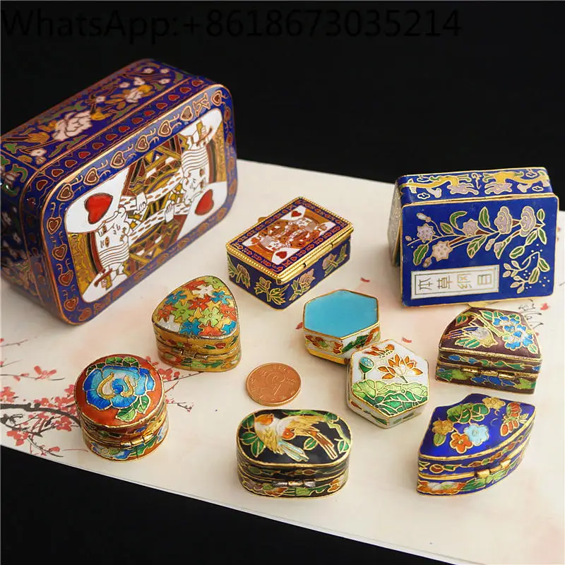 

Cloisonné small jewelry , powder earring, ring storage box, small enamel color, small