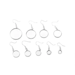 10Pcs 6-25mm Steel Color Flat Round Ear Hooks Earring Base Setting Cabochon Blank Bezels For Jewelry Making Findings Bases Tray
