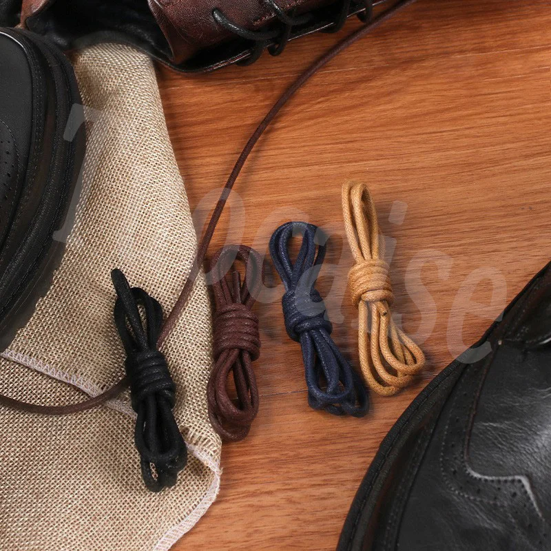 1Pair Cotton Waxed Shoelaces Round Oxford Shoe Laces Boots Laces Waterproof Leather Shoelace Round Sports Running Rope Shoe Lace