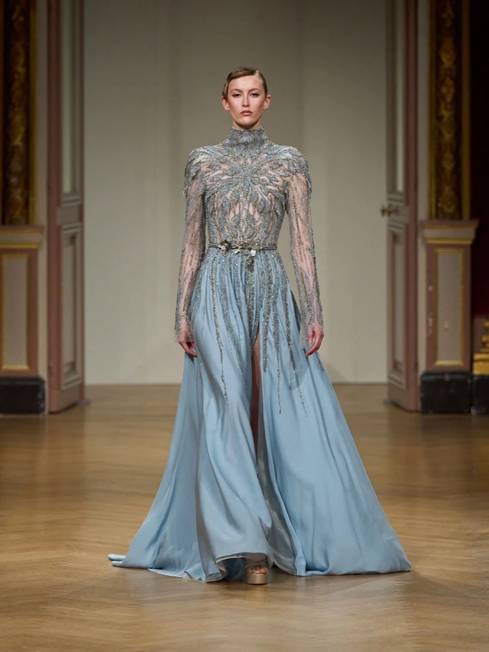 신상품 비즈 장식 긴 소매 이브닝 드레스 정교한 하이 칼라 A라인 웨딩 파티 가운 맞춤형 우아한 프롬 드레스